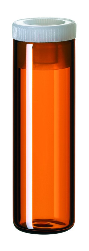 4ml Shell Vial, 44.6 x 14.6mm, amber glass; 15mm PE Plug, transparent