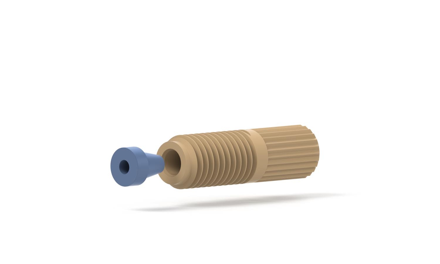 Flangeless Fitting, for 1/16" OD Tubing, 1/4"-28 Flat Bottom, PPS/ETFE, Natural/Blue