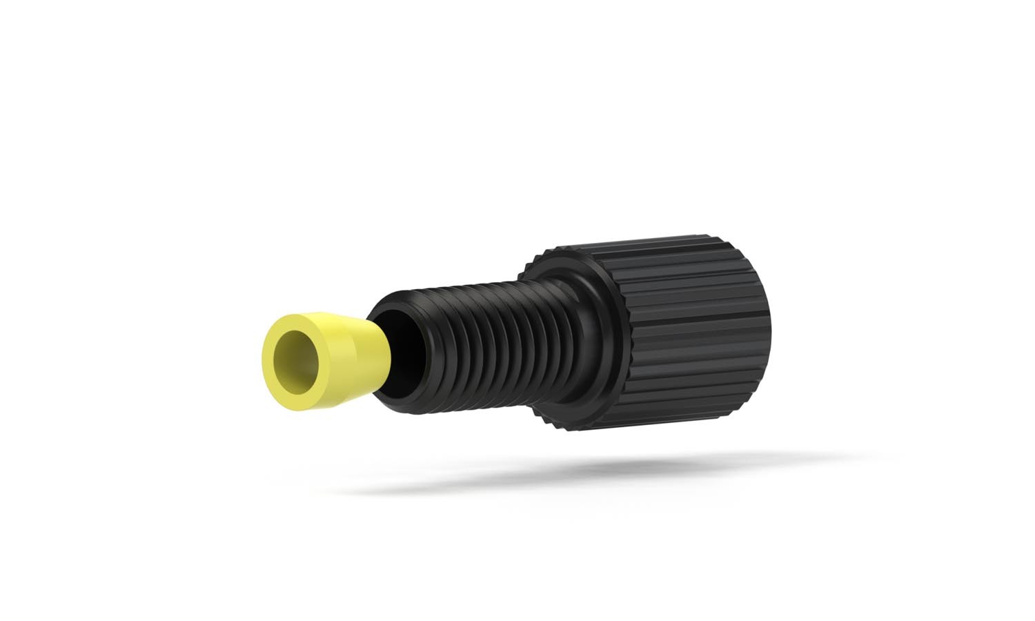 Flangeless Fitting, for 1/8" OD Tubing, 1/4"-28 Flat Bottom, Delrin/ETFE, Red/Yellow