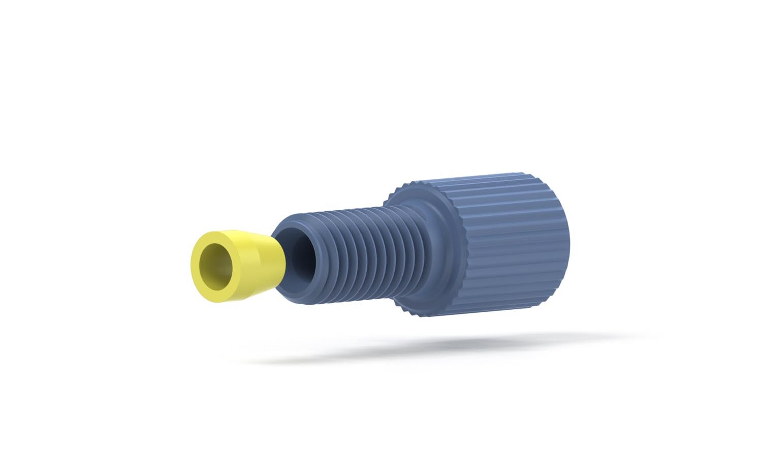 Flangeless Fitting, for 1/8" OD Tubing, 1/4"-28 Flat Bottom, Delrin/ETFE, Blue/Yellow