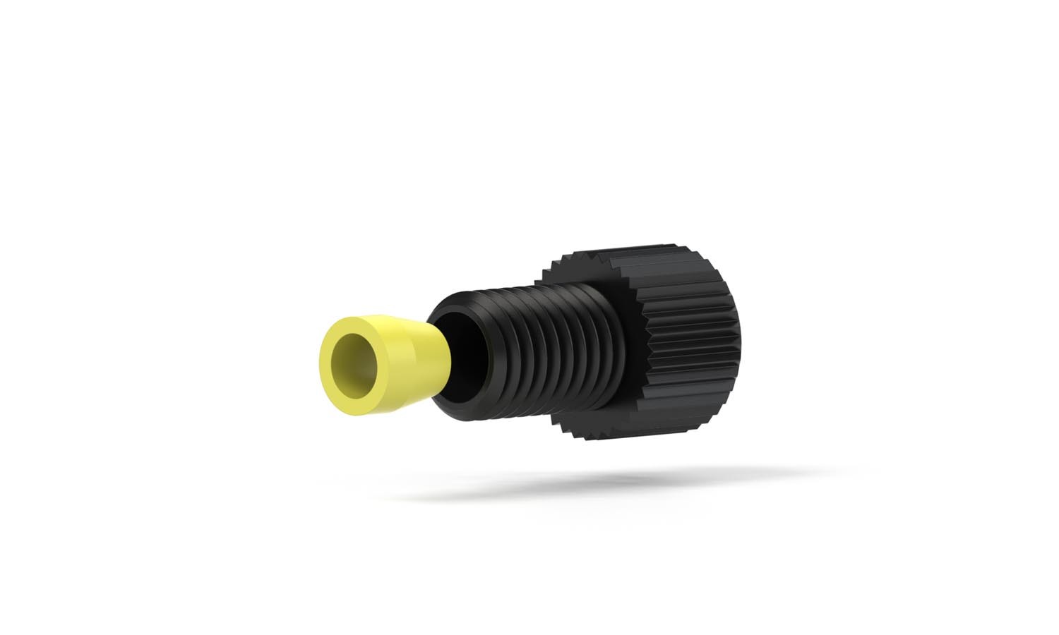 Flangeless Fitting, for 1/8" OD Tubing, 1/4"-28 Flat Bottom, Delrin/ETFE, Black/Yellow