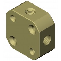 Adapters & Connectors: Block Connector, 3-Way, 1/4"-28 (Flat Bottom), PEEK, Mounting holes