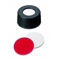 9mm UltraBond Combination Seal: PP Short Thread Cap, black, centre hole; Silicone white/PTFE red, 45° shore A, 1.3mm