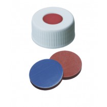 24mm Combination Seal: PP Screw Cap, white, centre hole; Butyl red/PTFE grey, 55° shore A, 2.5mm