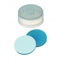 22mm Combination Seal: PE Cap, transparent, 6mm centre hole, cap height 9.1mm; Silicone transparent blue/PTFE white,45° shore A, 1.3mm, Y-slitted