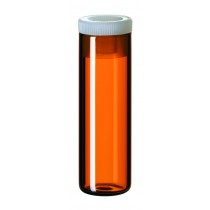 4ml Shell Vial, 44.6 x 14.6mm, amber glass; 15mm PE Plug, transparent
