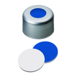 8mm Combination Seal: Aluminium Cap, clear lacquered, centre hole; Silicone dark blue/PTFE white, 45Â° shore A, 1.3mm