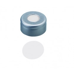 11mm Combination Seal: Aluminium Cap, clear lacquered, centre hole, with roll grove; PTFE virginal, 53° shore D, 0.25mm