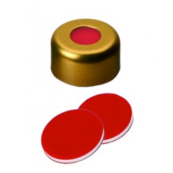 11mm Combination Seal: Magnetic Cap, gold lacquered, centre hole; PTFE red/Silicone white/PTFE red, 45° shore A, 1.0mm