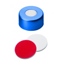 Crimp Cap 11mm Blue, White Silicone / Red PTFE Septa