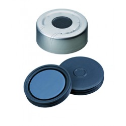 20mm Combination Seal: Aluminium Headspace Cap, clear lacquered, centre hole; Pharma-Fix-Septa, Butyl/PTFE, 50° shore A, 3.0mm
