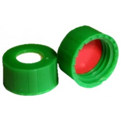 Short Thread Cap Green 9mm, Silicone / Red PTFE Septa