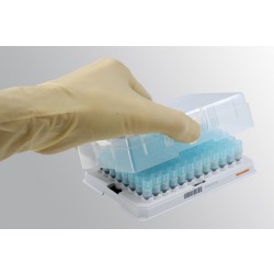 Micronic 0.50ml 2D Data-Matrix coded Screw Cap tubes V-bottom precapped with Transparent Blue Screw Cap in Loborack-96 White (Barcoded A1-H1 side)