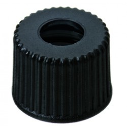 8mm PP Screw Cap, black, centre hole, 8-425 thread