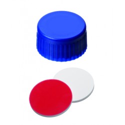 UltraClean Closure (trade mark): 9mm PP Short Thread Cap, blue, closed top; Silicone white/PTFE red, 55° shore A, 1.0mm