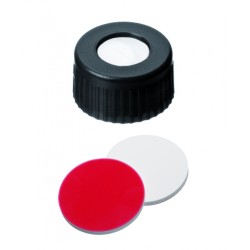 9mm UltraBond Combination Seal: PP Short Thread Cap, black, centre hole; Silicone white/PTFE red, 45° shore A, 1.3mm