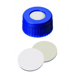 9mm UltraBond Combination Seal: PP Short Thread Cap, blue, centre hole; Silicone beige/PTFE white, 45° shore A, 1.3mm