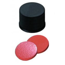 10mm Combination Seal: PP Screw Cap, black, closed top, 10-425 thread; Natural Rubber red-orange/TEF transparent, 60° shore A, 1.3mm