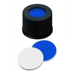 13mm Combination Seal: PP Screw Cap, black, centre hole; Silicone dark blue/PTFE white, 45° shore A, 1.3mm