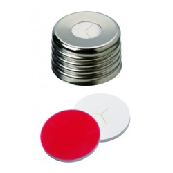 UltraClean Closure: 18mm Magnetic Universal Screw Cap, silver, centre hole; Silicone white/PTFE red, 55° shore A, 1.5mm, pre-cut star (*)