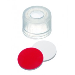 9mm Combination Seal: PE Cap, transparent, centre hole, for Crimp Neck Vials ND8; Silicone white/PTFE red, 45Â° shore A, 1.3mm