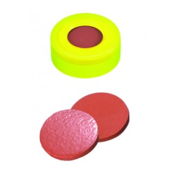 11mm Combination Seal: PE Snap Ring Cap, yellow, centre hole; Natural Rubber red-orange/TEF transparent, 60° shore A, 1.0mm