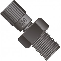 Adapters & Connectors: Threaded Adapter, 1/8â NPT (Male) to M6 Flat Bottom (Female), PEEKâ¢